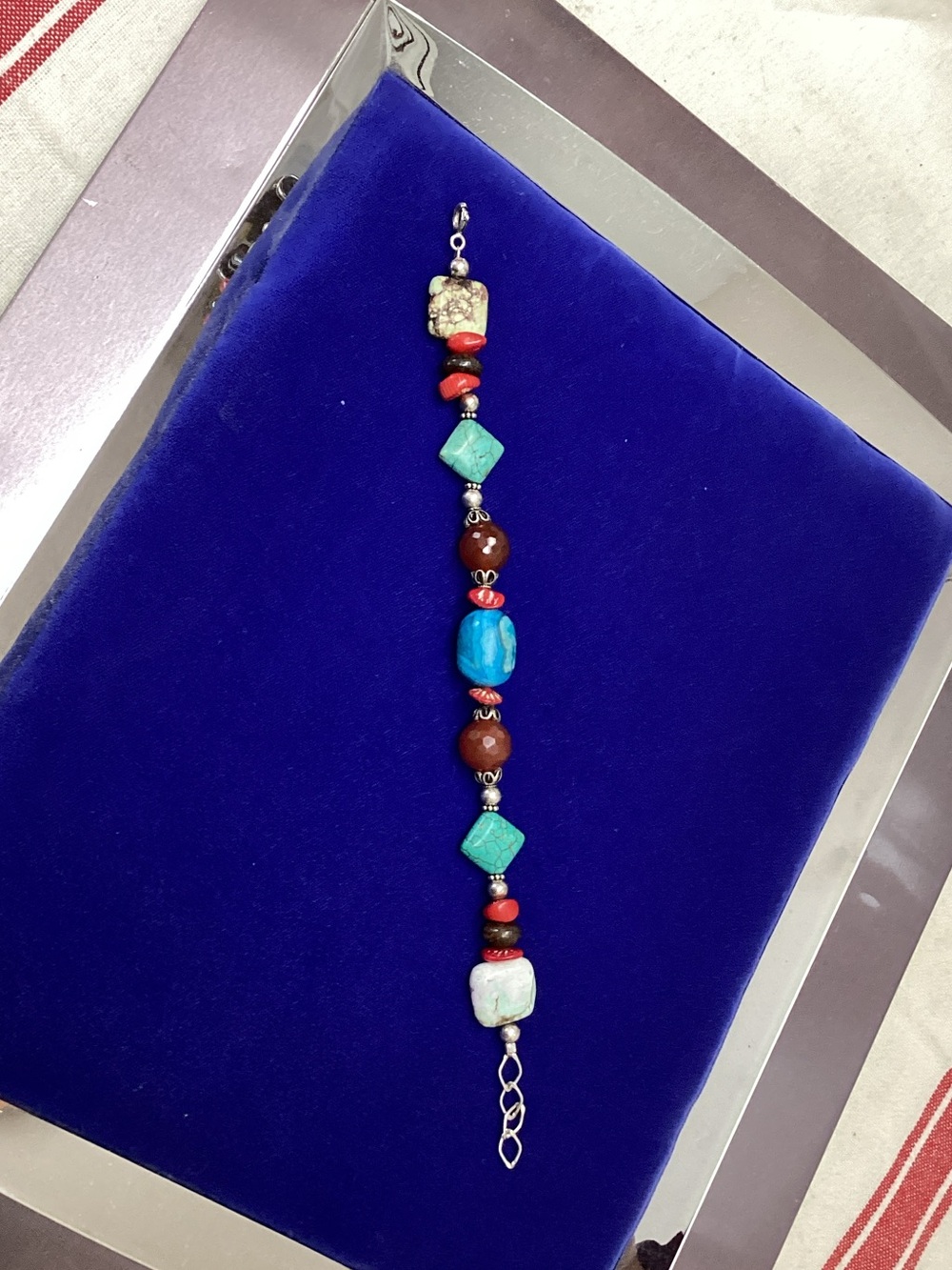 Turquoise and Red Gemstone Beaded Bracelet - Women Jewelry
